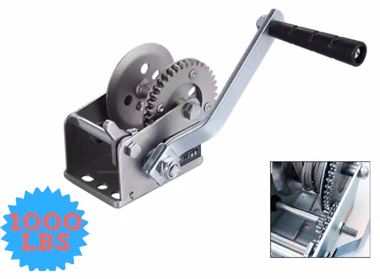 Verricello manuale con fune in acciaio e freno automatico - 450 kg, 8 m