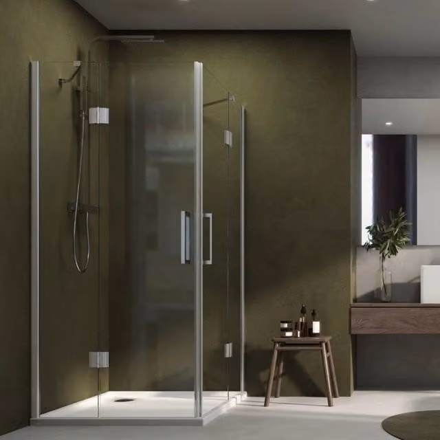 Cabina doccia angolare IX BOX Shower con 2 ante a battente in cristallo trasparente da 8 mm, L/P/H: 80 x 80 x 195 cm