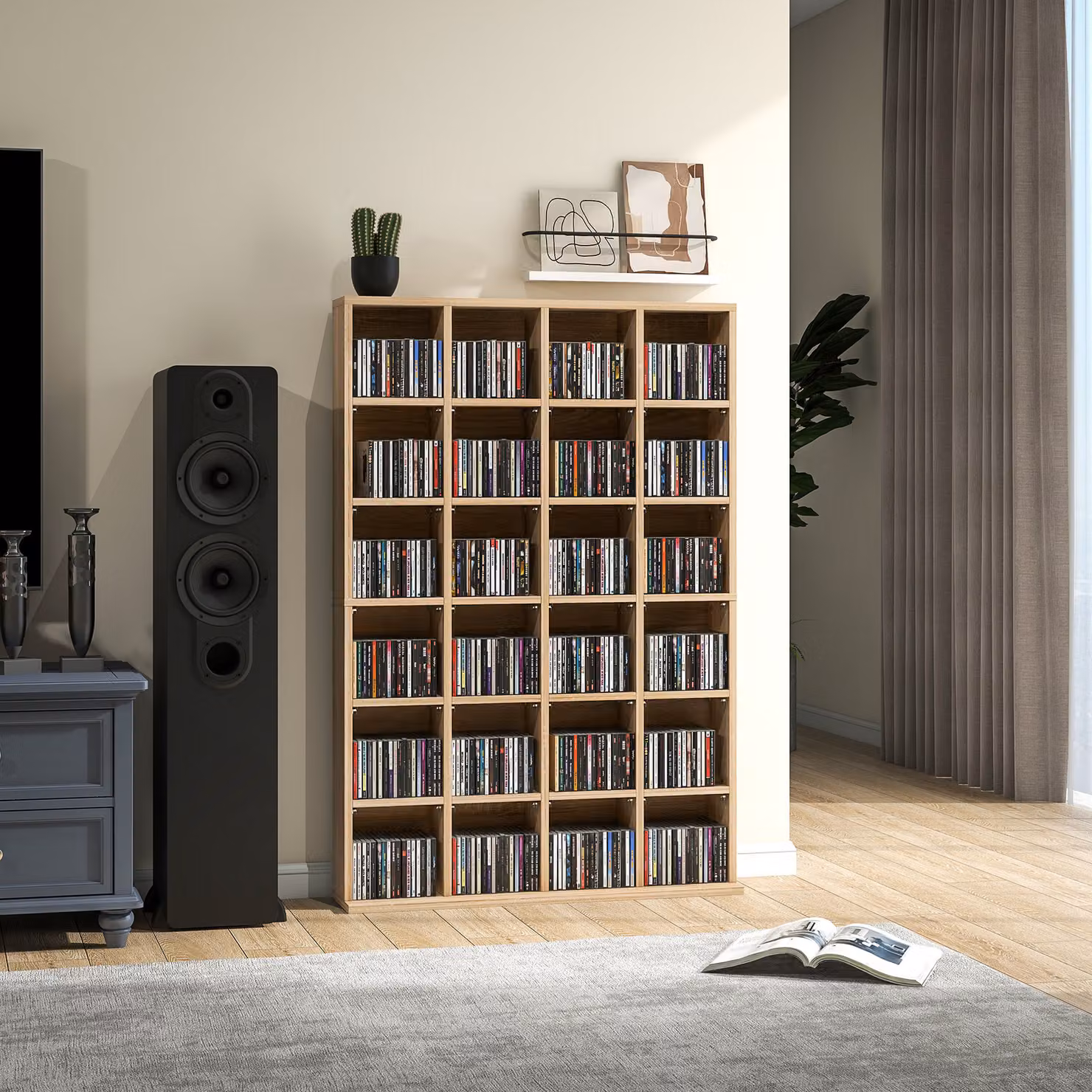 Mobile Porta CD e DVD HOMCOM in Legno Marrone con Ripiani Regolabili, L 89 x P 20 x H 130.5 cm – 2
