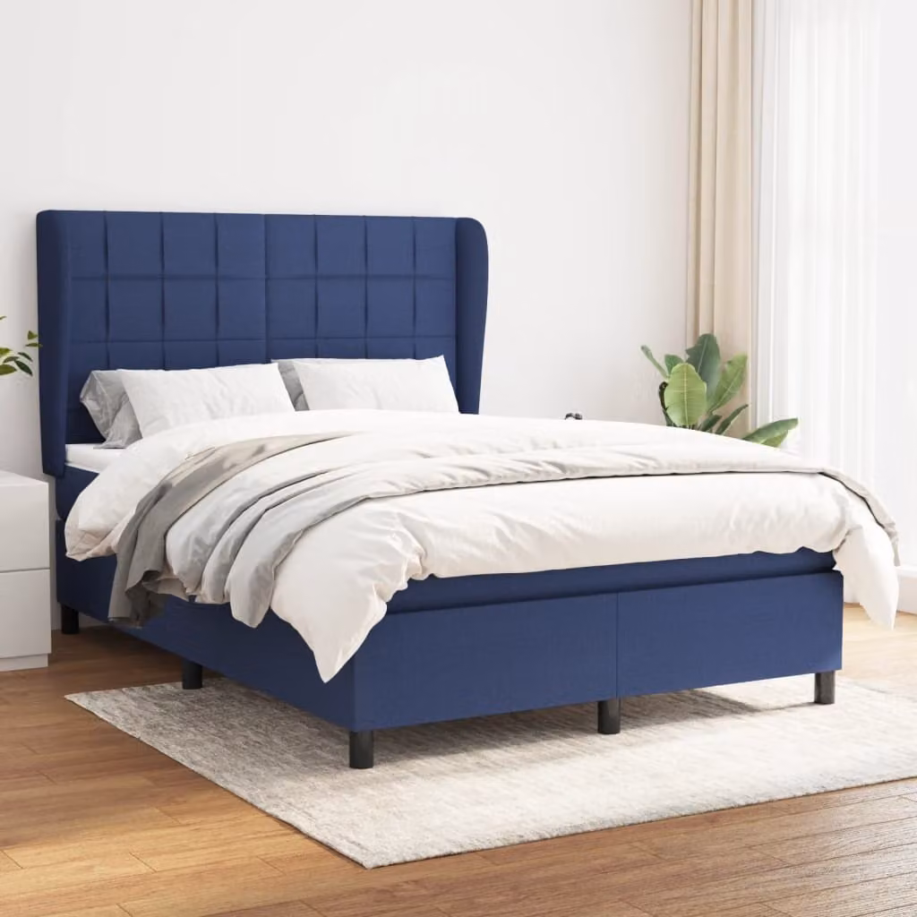 The Living Store Letto a molle con materasso Blu 140x190 cm in tessuto