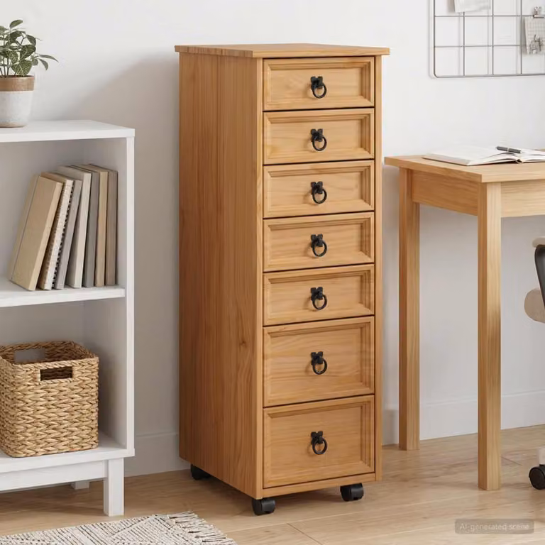 vidaXL Armadietto Rotolante con Cassetti CORONA in Legno di Pino Marrone Miele