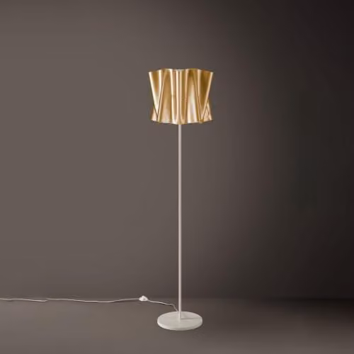 Linea Zero Piantana Base e Stelo in Metallo Folio Paralume Oro Diametro 40x h164 cm