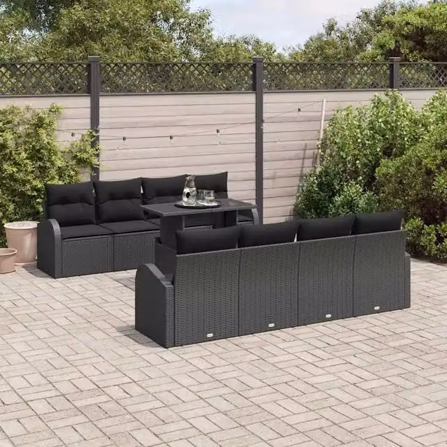 Set Divano da Giardino 9 pz Nero Rattan in Polipropilene 3357346