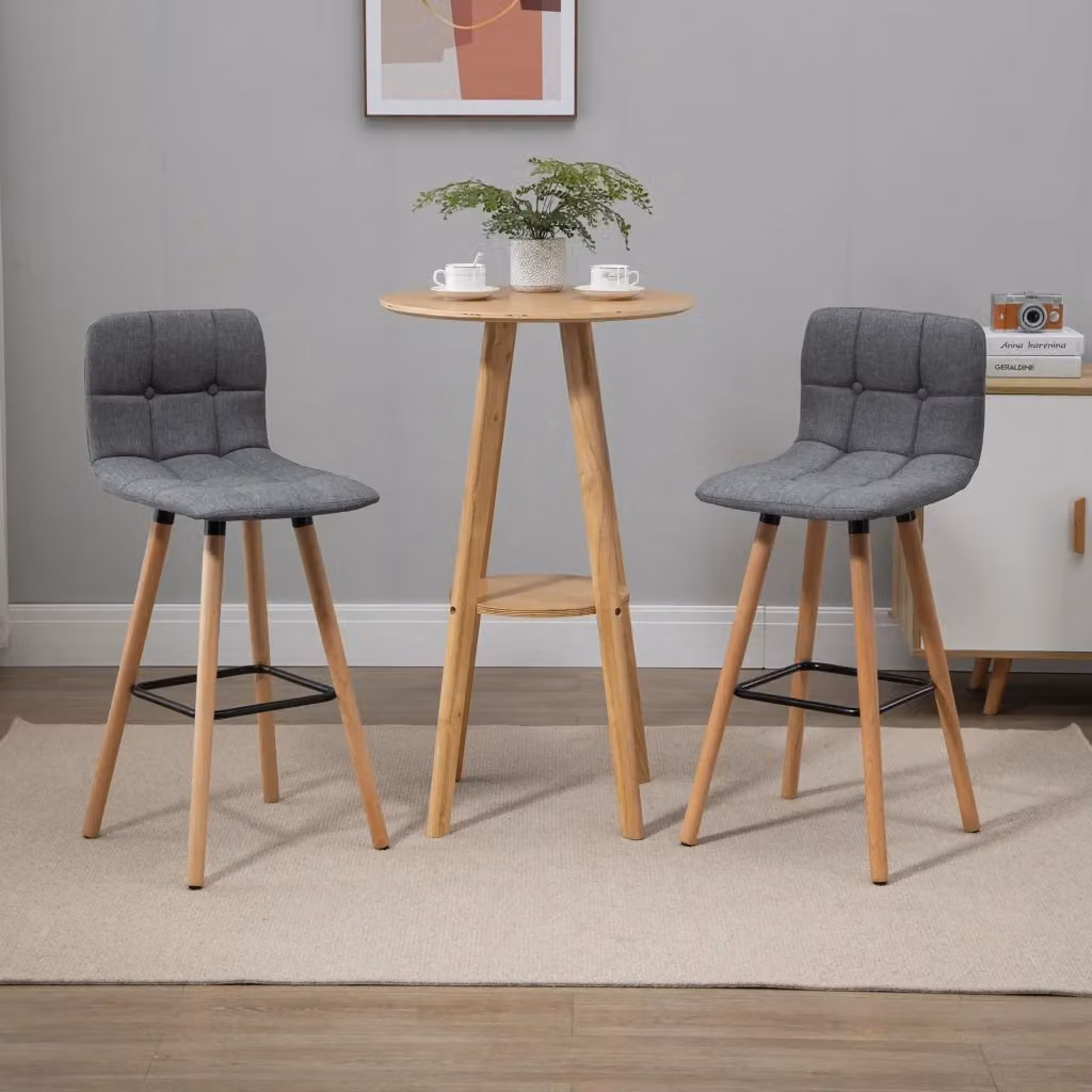 Set di 2 sgabelli GIORDANOSHOP in tessuto effetto lino grigio con gambe in legno L/P/H: 41,5 x 47 x 97,5 cm – 2