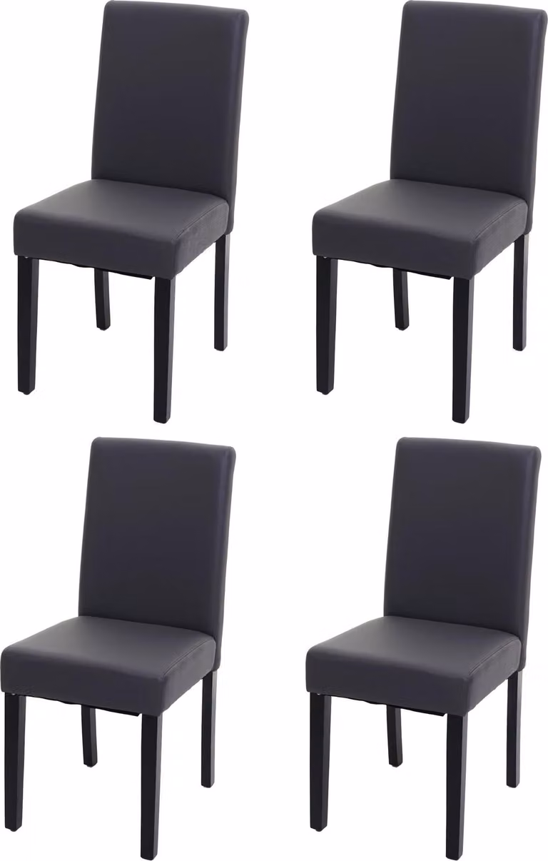 Set di 4 sedie da sala da pranzo Sedie da cucina classiche e intramontabili ® | A x L x P 90 x 43 x 56 cm | Altezza seduta 45 cm | Pelle finta | Gambe scure | Grigio opaco