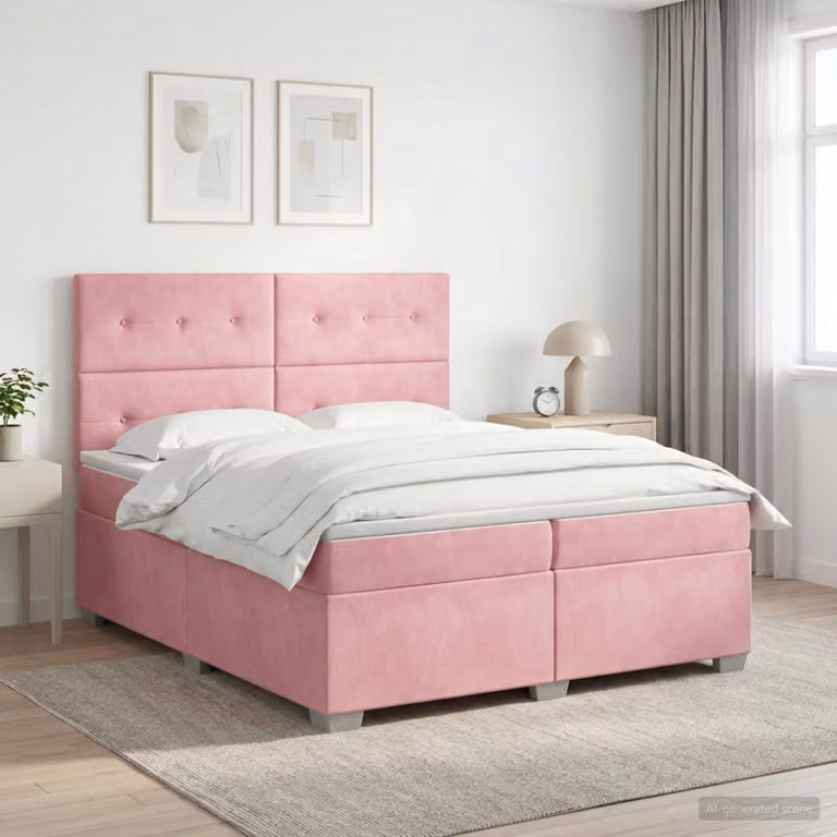 Maison Exclusive - Letto boxspring con materasso e testiera Rosa 200 x 200 cm in velluto