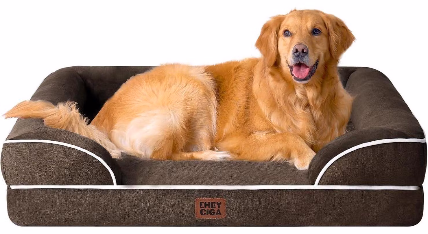 Cuccia ortopedica per cani in memory foam, taglia XL, 112x81 cm, colore marrone. Lavabile, impermeabile, antiscivolo, con bordo rialzato