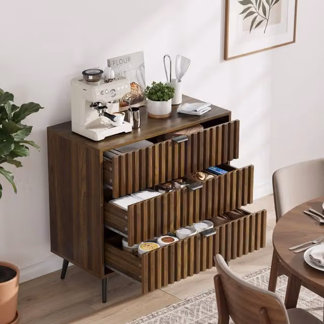 Cassettiera moderna con 3 cassetti e guide metalliche per camera da letto e soggiorno in MDF noce 80 × 39 × 78 cm