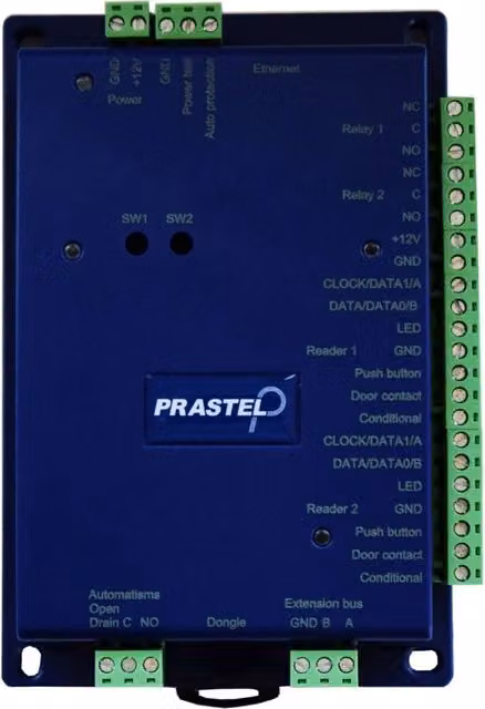 Scheda Controllo Accessi Prastel con IP Nativo, Blu, 50.000 Utenti, 4 Ingressi e 5 Uscite
