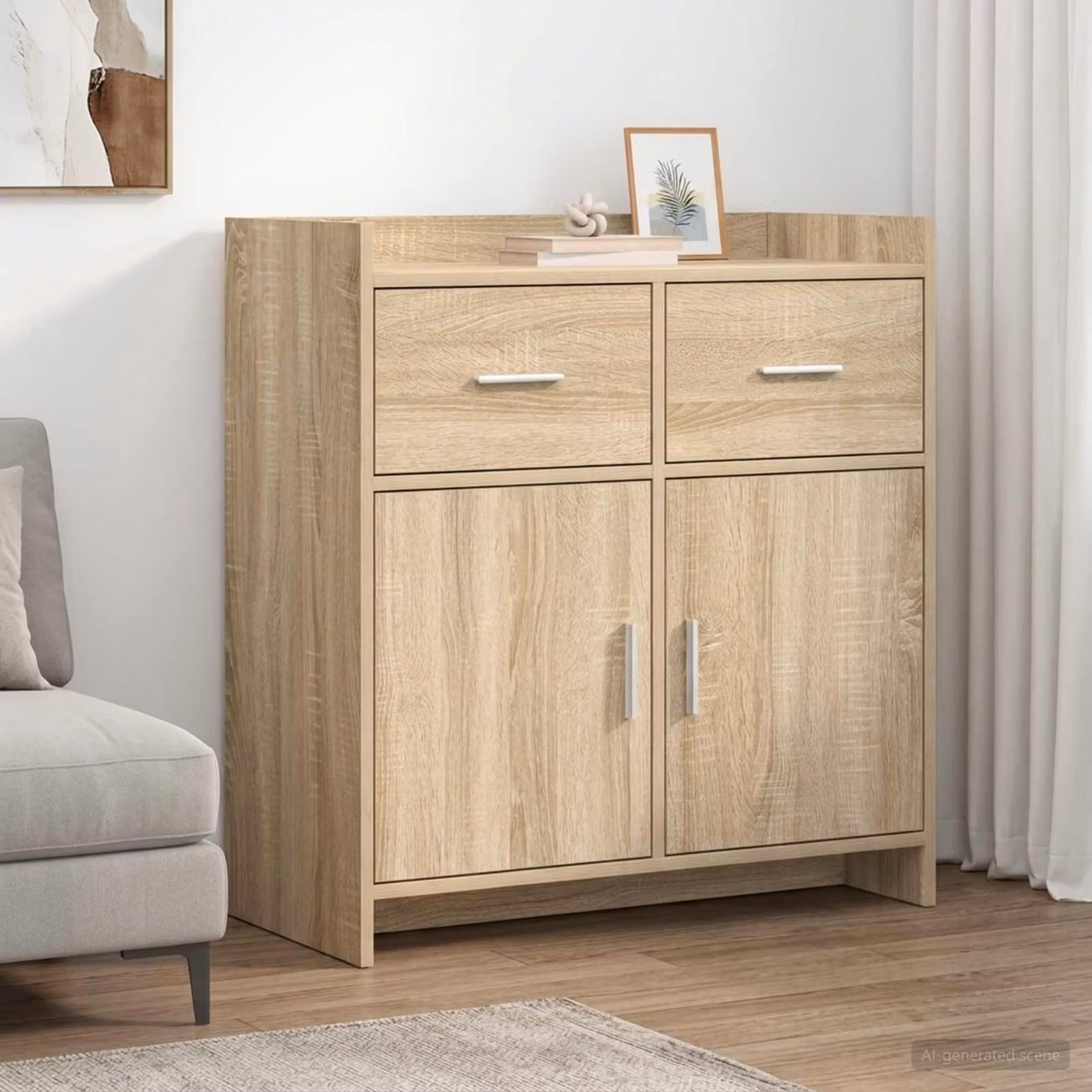 Credenza moderna vidaXL in legno ingegnerizzato e metallo, colore marrone, L 75 cm x P 36 cm x H 80 cm