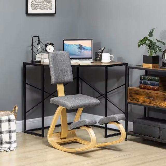 Sedia ergonomica inginocchiata con schienale WISHDOR in legno di betulla e tessuto, grigio, portata 120 kg
