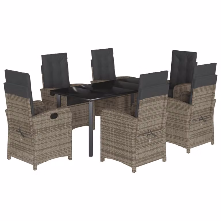 Set da Pranzo da Giardino 7 pz con Cuscini in Polyrattan Grigio