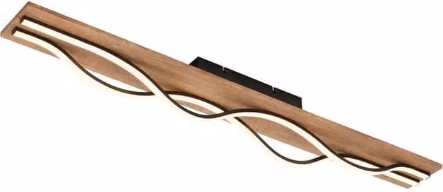 Plafoniera LED Briloner ondulata in nero e legno, 29W, 3200lm, L: 98 cm