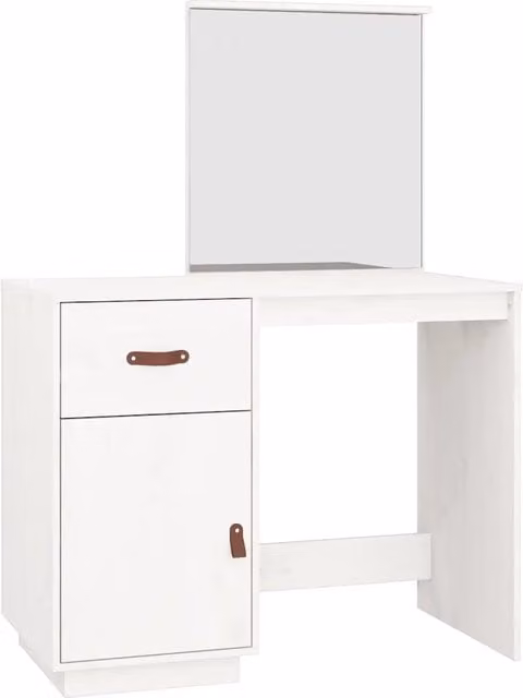 Toeletta Bianca in Legno Massello di Pino con Design Rustico L: 95 cm, P: 50 cm, H: 134 cm
