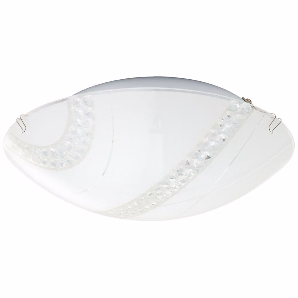 Plafoniera LED, cristalli trasparenti, vetro satinato, P 30 cm