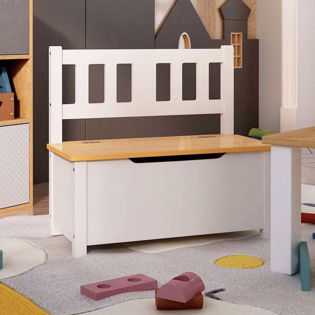 vidaXL Cassapanca per Bambini in MDF Bianca e Beige L 60 x P 30 x H 55 cm