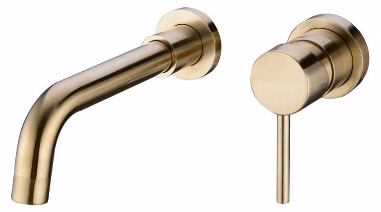 Miscelatore per lavabo in ottone, da montare a parete, finitura oro spazzolato, 1 pezzo