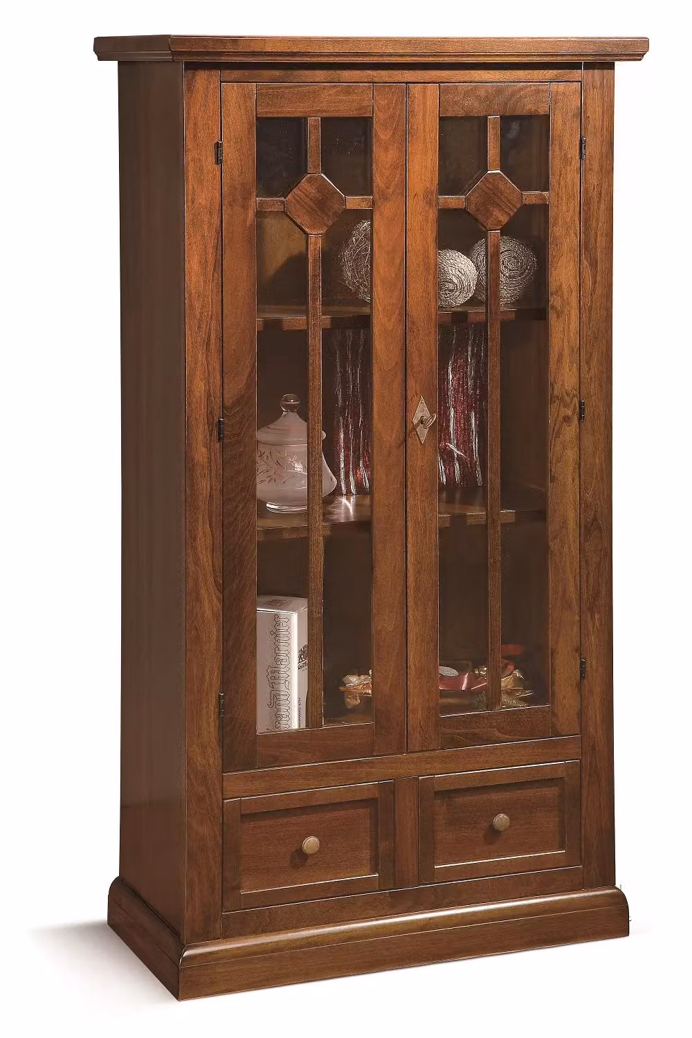 Vetrina Mobili 2G in legno con 2 ante in vetro e 2 cassetti, stile arte povera, colore noce, L: 81 cm, P: 42 cm, H: 153 cm – 2