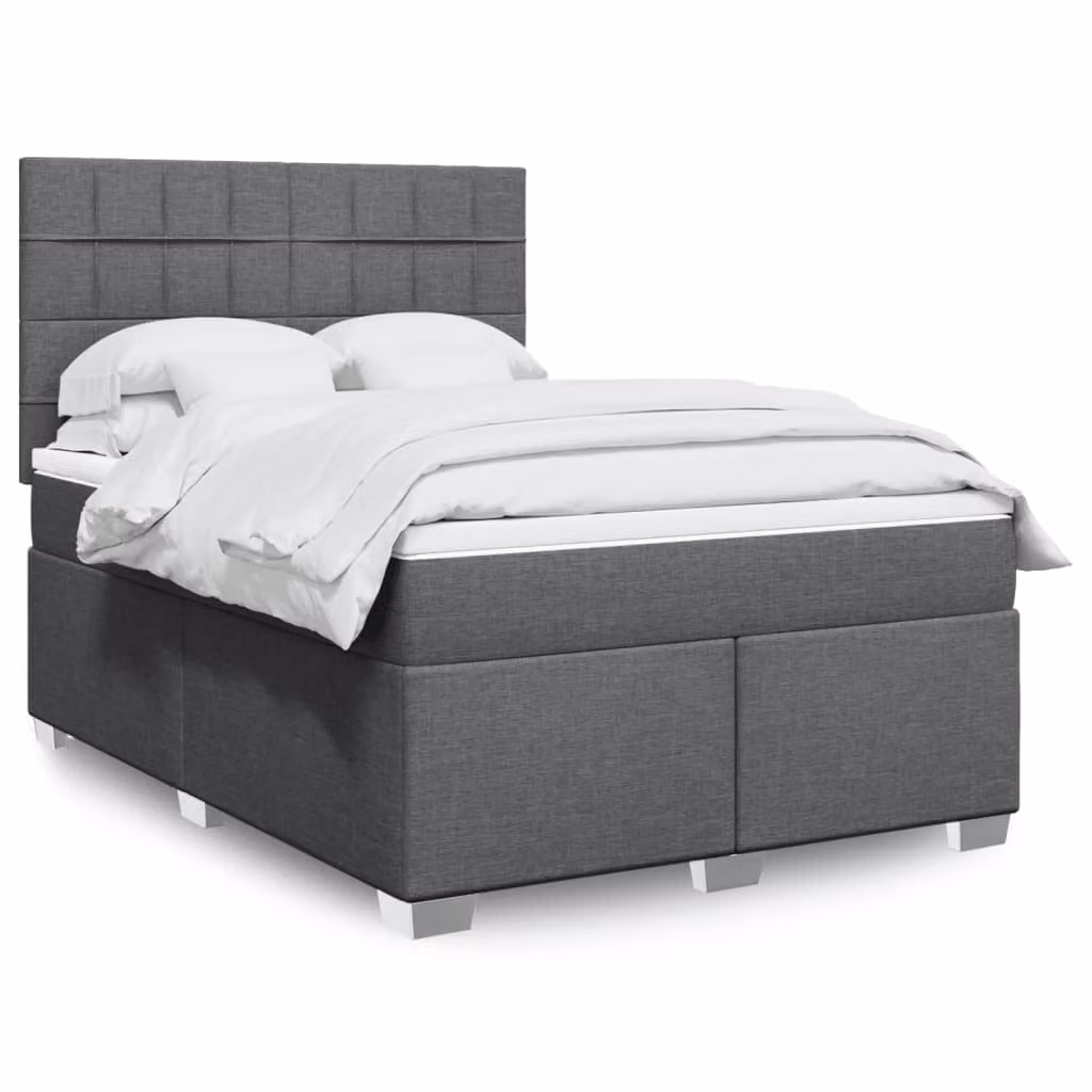 vidaXL Giroletto a Molle con Materasso Ibrido in Tessuto Grigio e Bianco, L/P: 160 x 200 cm