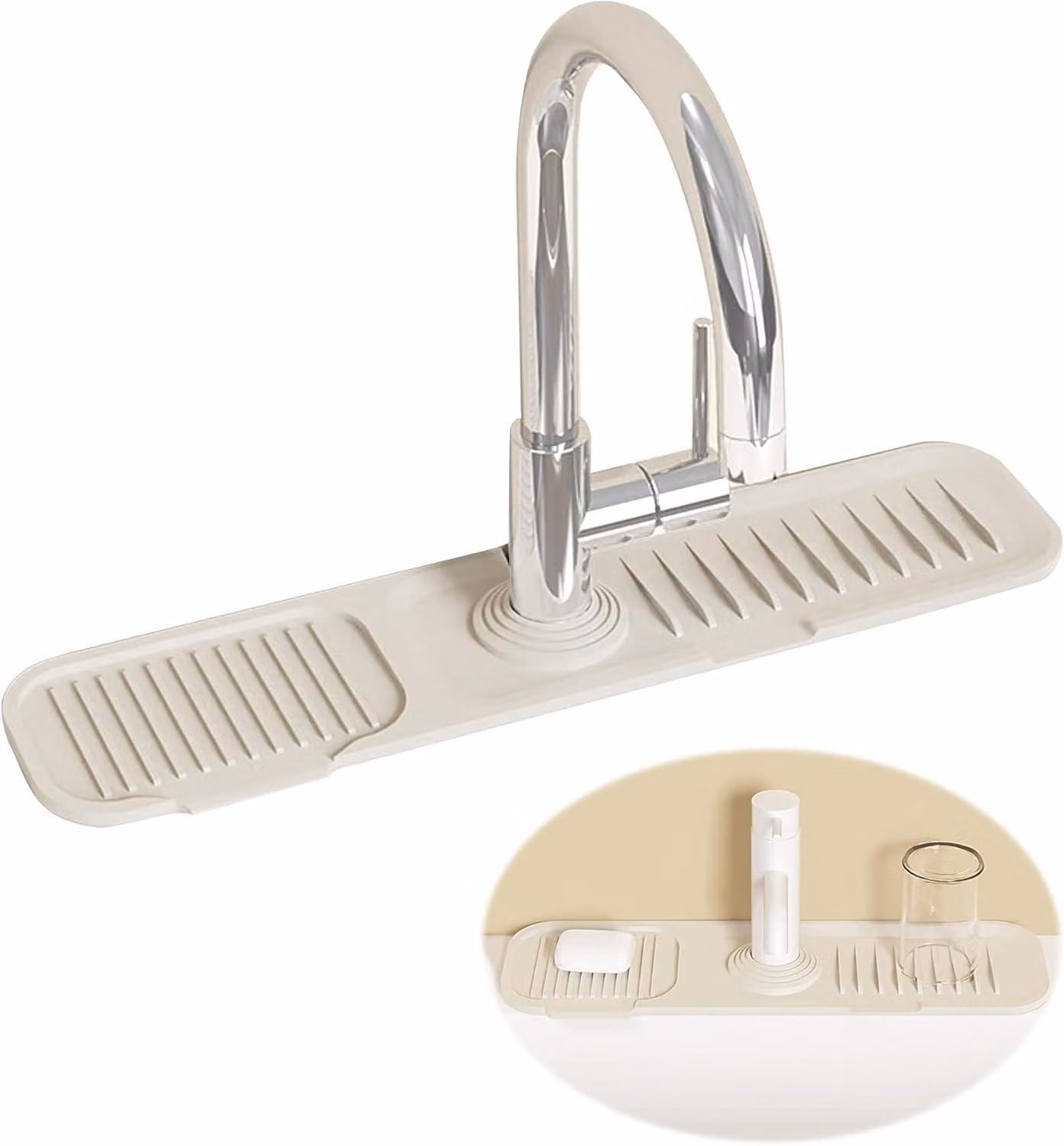 Tappetino per lavello, 45 x 10 cm, color beige, in silicone, per la cucina