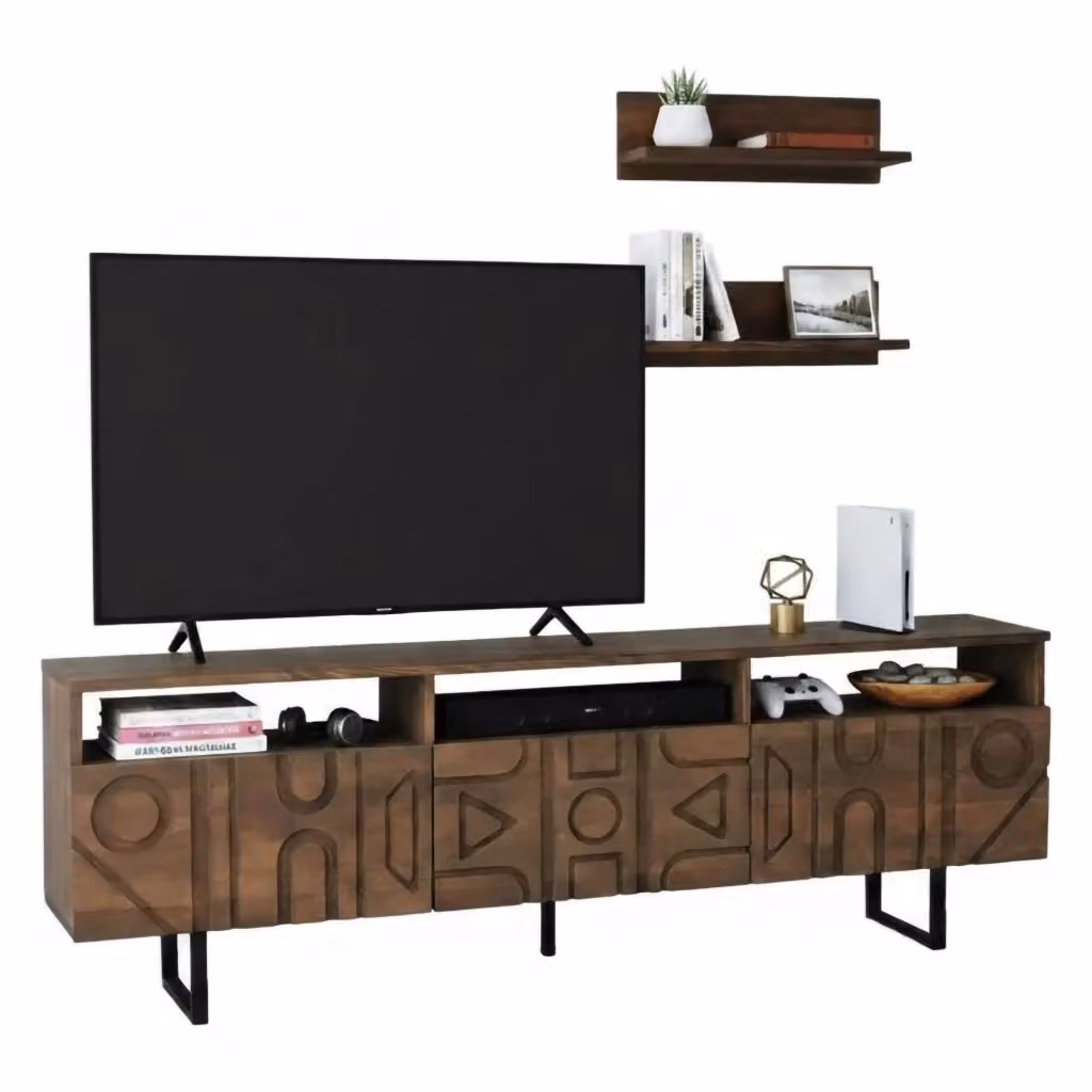 Mobile porta TV Barete DMORA, Credenza moderna da soggiorno in legno e metallo, Colore marrone, L: 170 cm, P: 30 cm, H: 40 cm – 2