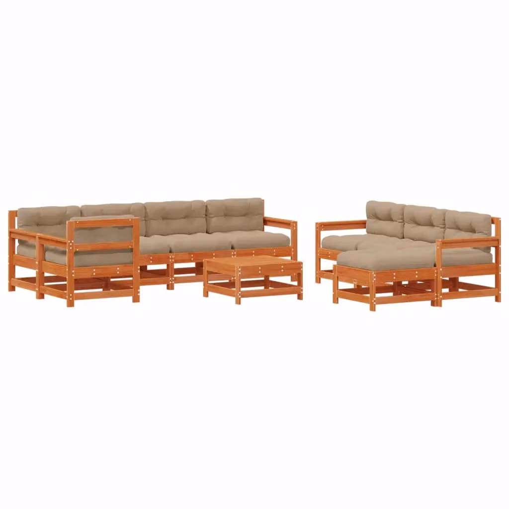 Set Lounge da Giardino a L vidaXL in Legno di Pino Cerato Marrone con Cuscini e Tavolino da Esterno 10 Pezzi – 2