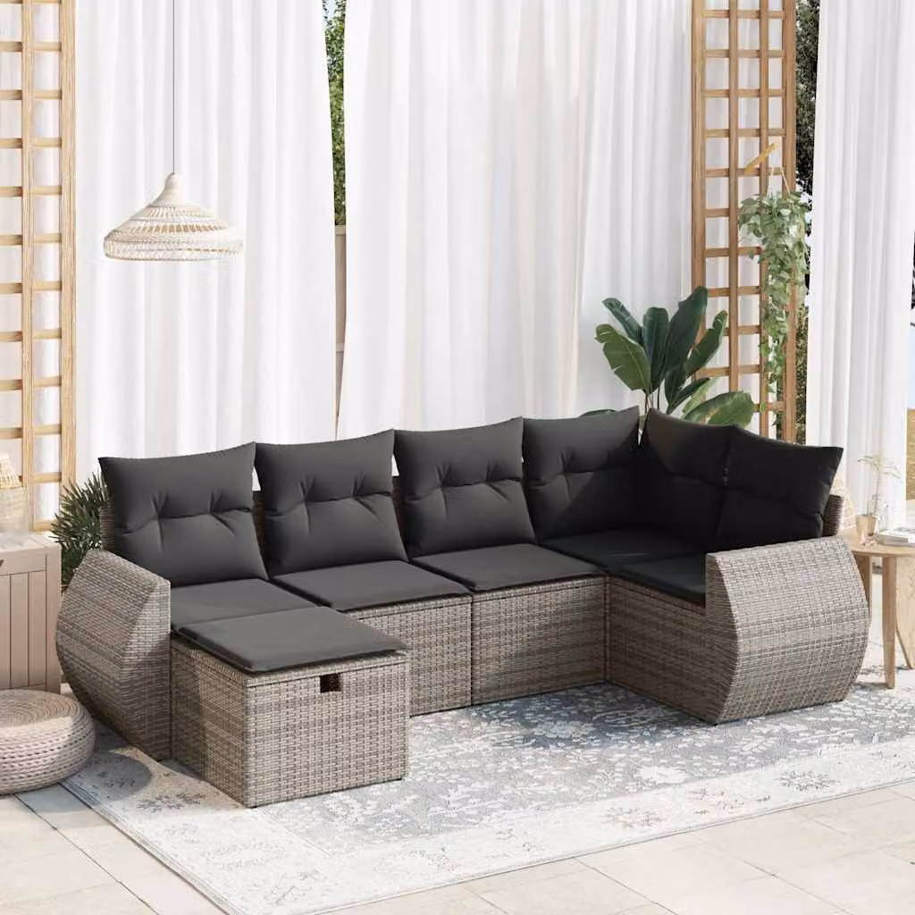 Maison Exclusive - Set da giardino 6 pezzi con cuscini Grigio Poly Rattan