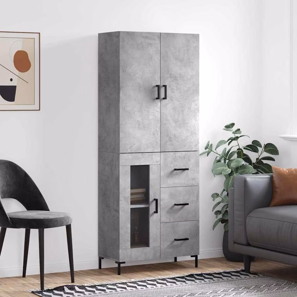 vidaXL Credenza Moderna Grigio con Ante a Battente e Ripiani Interni in Legno Multistrato L: 69,5 cm, P: 34 cm, H: 180 cm