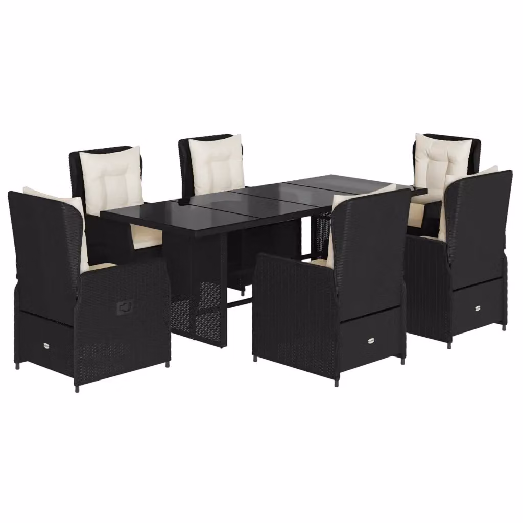 vidaXL Set da Pranzo da Giardino 7 pz in Polyrattan Nero con Piano in Vetro – 2