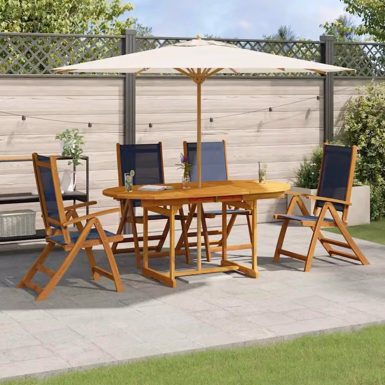 Set Pranzo da Giardino vidaXL in Legno di Acacia e Textilene, 5 Pezzi, Marrone e Blu