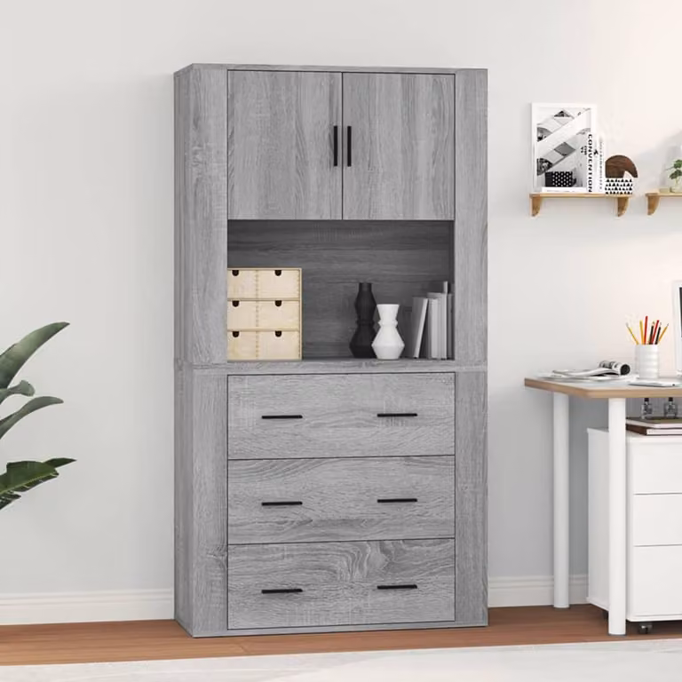 Credenza moderna vidaXL in legno multistrato, colore grigio Sonoma, sospesa a parete