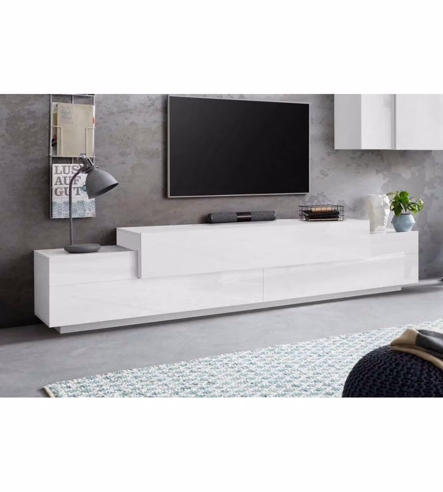 Porta Tv Corona Moderno 240 Bianco E Bianco Laccato