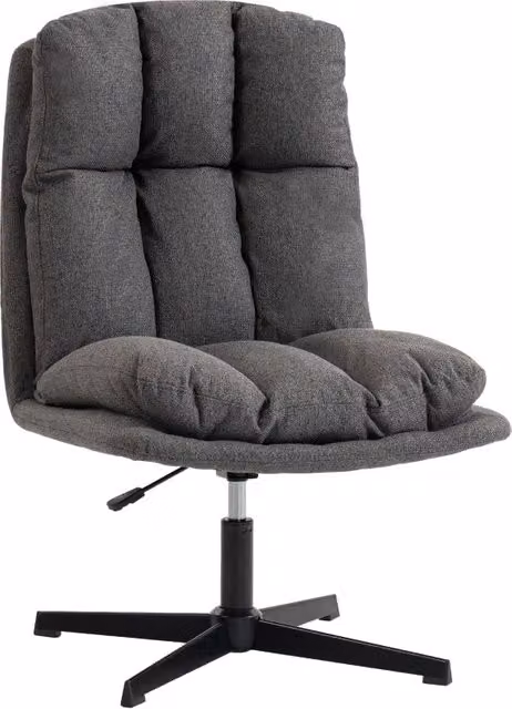 Poltrona girevole di design, poltrona da lettura in tessuto effetto lino senza braccioli, con seduta ampia e gambe in metallo, grigio scuro