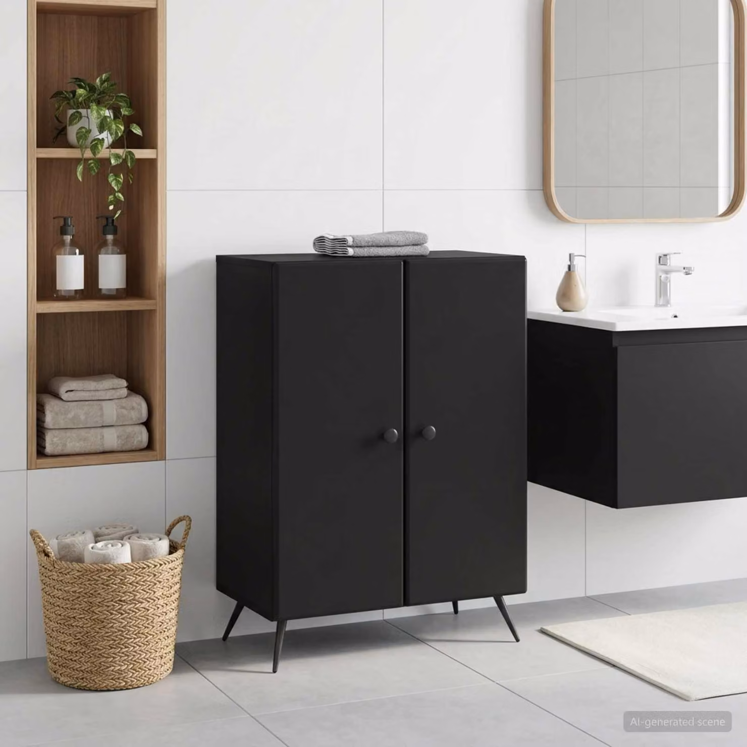 Mobiletto da bagno moderno vidaXL BREDA nero L: 59,5 cm, P: 31 cm, H: 80 cm