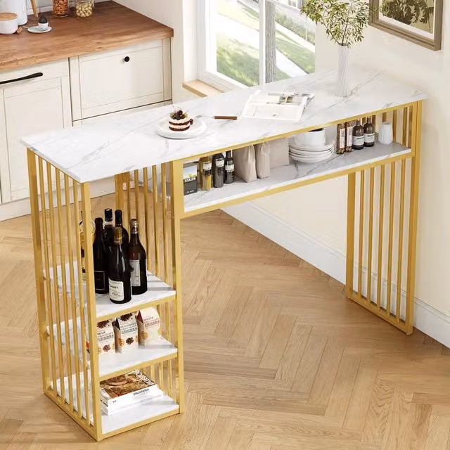 Tavolo da cucina Minimal effetto marmo bianco e oro in MDF e metallo L/P/H: 140 x 40 x 105 cm – 1