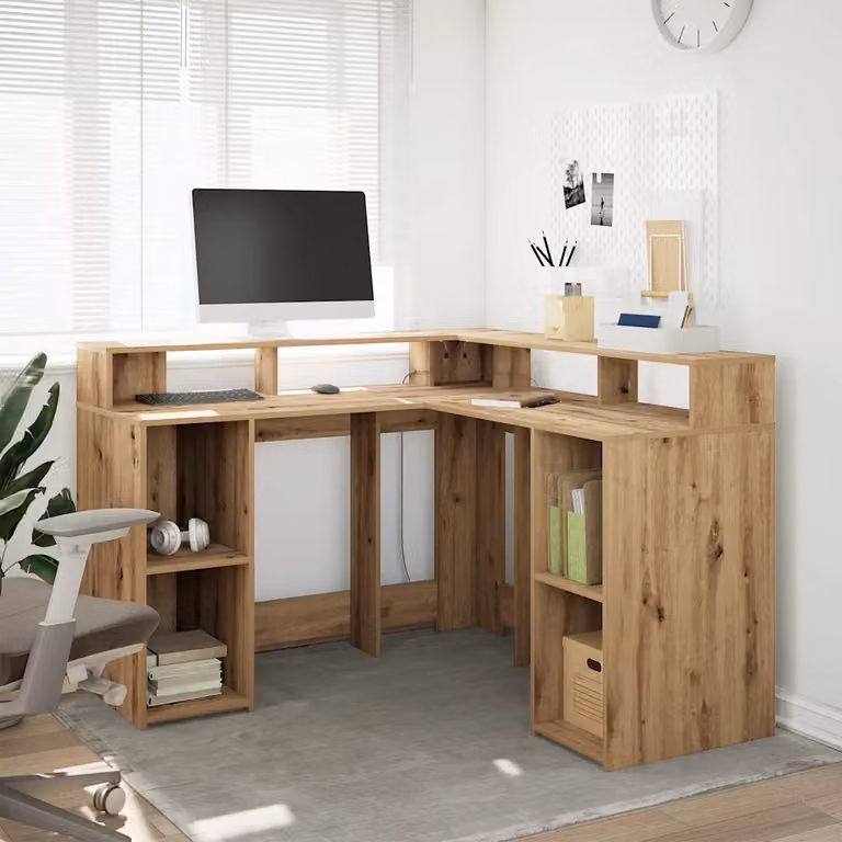 Scrivania angolare moderna vidaXL in legno color rovere con finitura opaca L: 130 cm, P: 70 cm, H: 91 cm