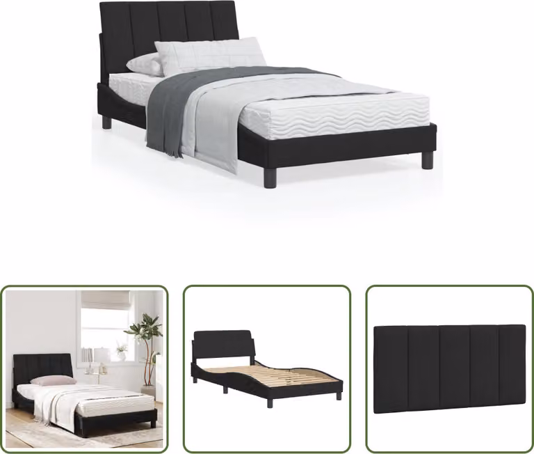 The Living Store Letto con materasso nero 100x200 cm in velluto