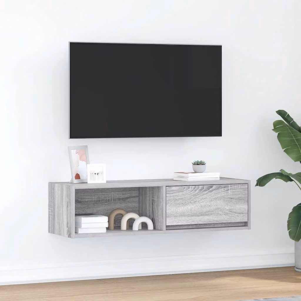 Mobile TV vidaXL in legno multistrato Grigio Sonoma, design moderno, L 100 cm x P 31 cm x H 25,5 cm