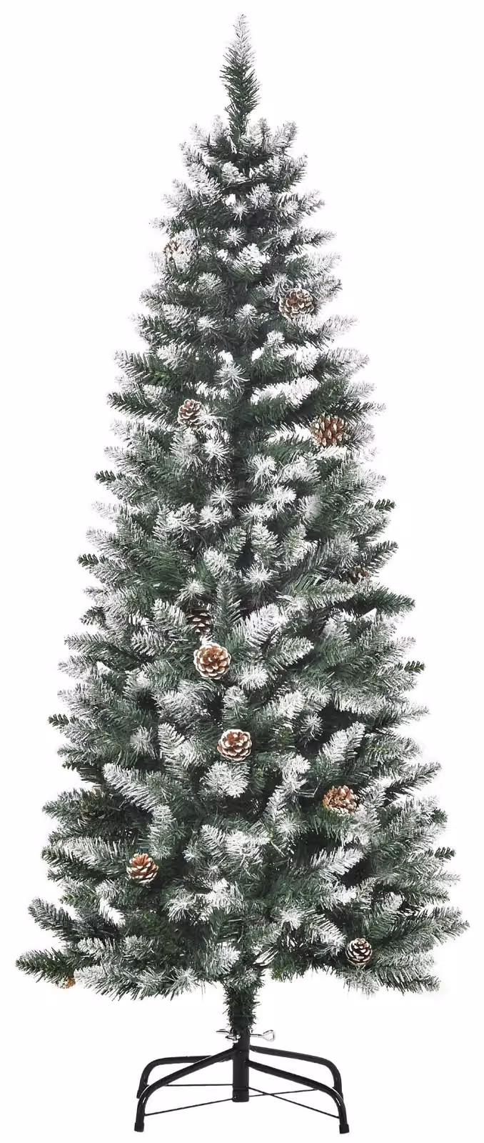Albero di Natale Artificiale Innevato 150 cm 464 Rami e 28 Pigne Verde e Bianco
