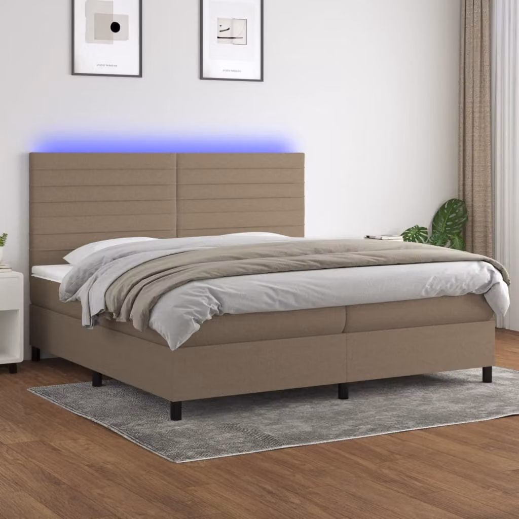 Maison Exclusive - Letto a Molle Materasso e LED tortora 200x200cm in Tessuto