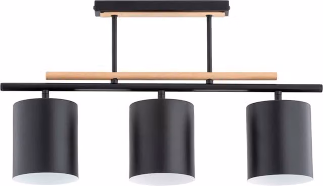 Plafoniera industriale ARCZI in metallo nero e legno con 3 luci E27