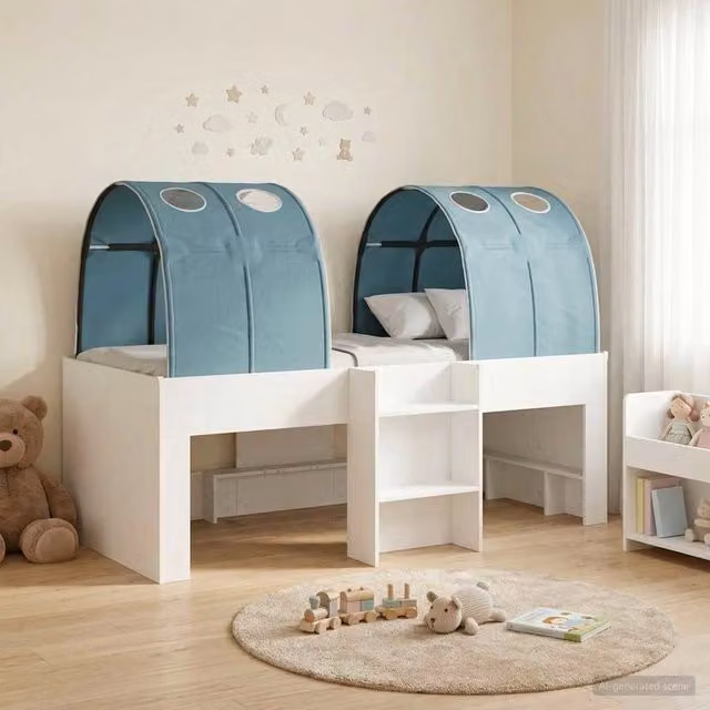 Letto con Tunnel 3 pz Bianco e azzurro Legno ingegnerizzato 3423546