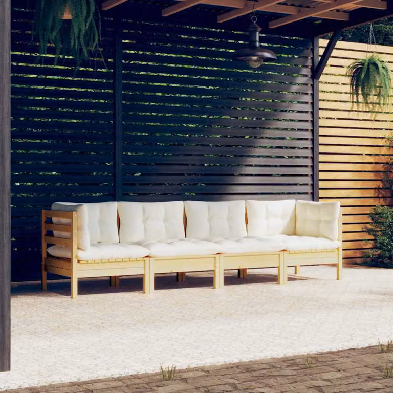 Set di divani da giardino vidaXL in legno massello di pino con cuscini beige per 4 persone
