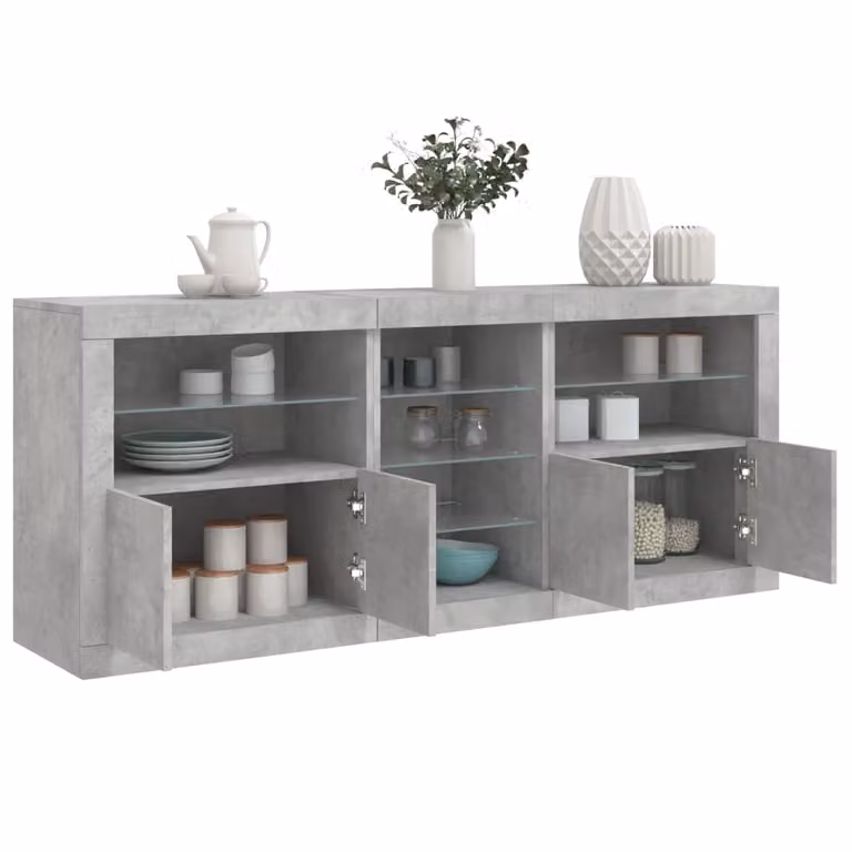 vidaXL Credenza Moderna con Luci LED Grigio, L: 181,5 cm, P: 37 cm, H: 67 cm