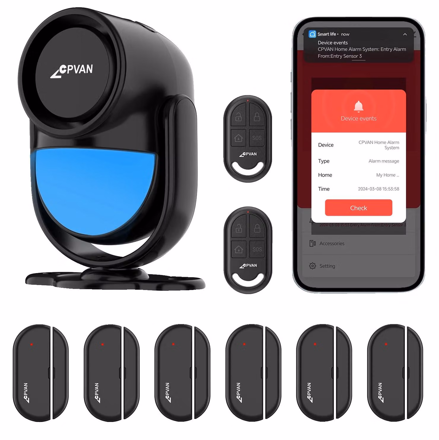 Sistema di allarme intelligente, allarme da 120 dB, sensori di movimento e porta, Kit D Nero