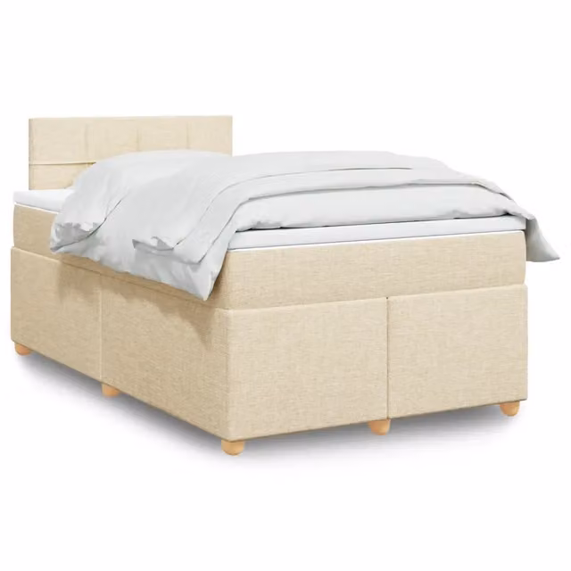 Letto Ibrido vidaXL con Giroletto a Molle e Materasso in Tessuto Beige e Bianco L/P/H: 200 x 120 x 100,5 cm