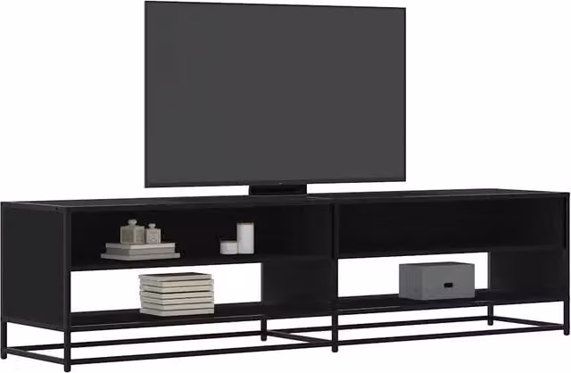 Mobile Porta TV Industrial vidaXL Nero in Legno e Metallo L: 180,5 cm, P: 40 cm, H: 46 cm – 1