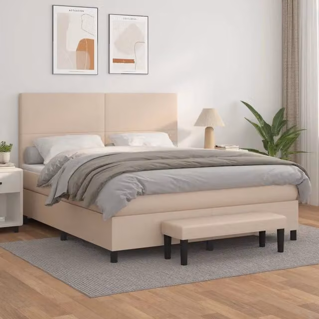 Letto a molle con materasso vidaXL in similpelle beige e bianco L/P/H: 160 x 200 x 128 cm – 1