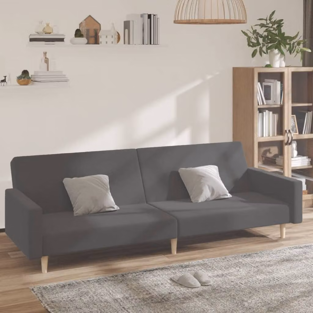 Divano letto 2 posti, colore grigio chiaro, rivestito in tessuto, modello esclusivo
