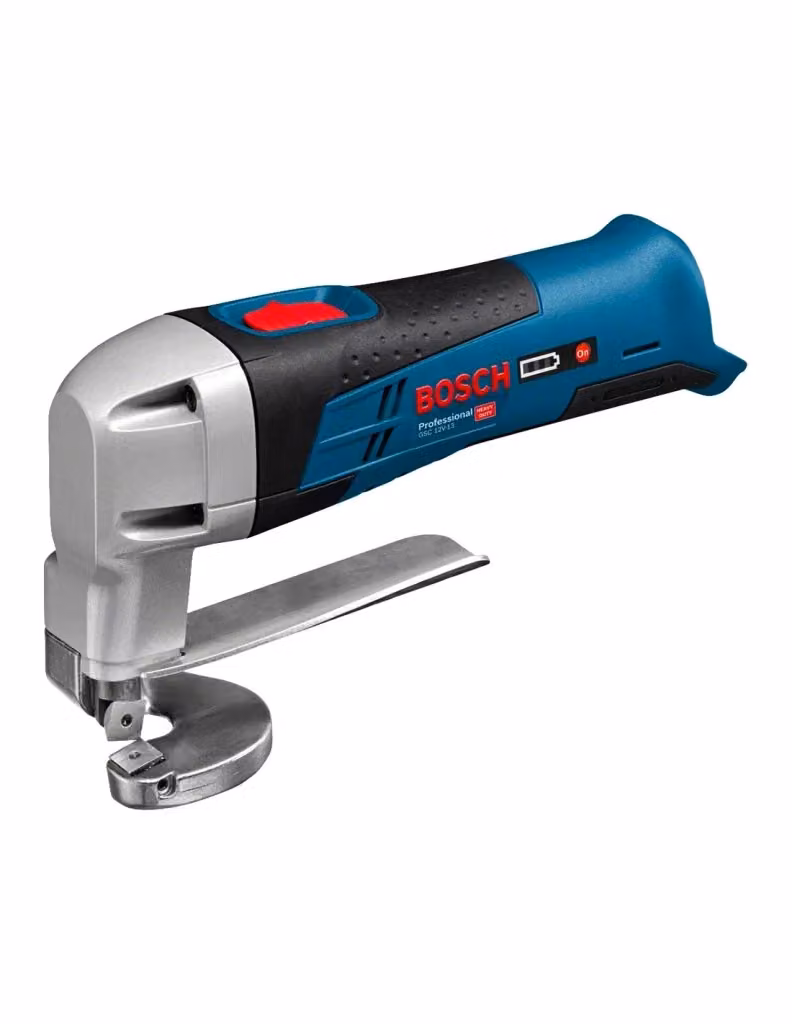 Cesoia per metallo Bosch GSC 12V-13 blu con 2 batterie da 2,0 Ah, caricabatterie GAL12V-40 e L-Boxx 102 – 2